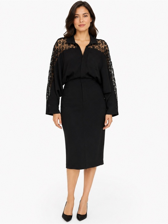 Roland Mouret Pants - Roland Mouret Black abstract Lace Trompe L’Oeil Blouson Pencil Dress US 10